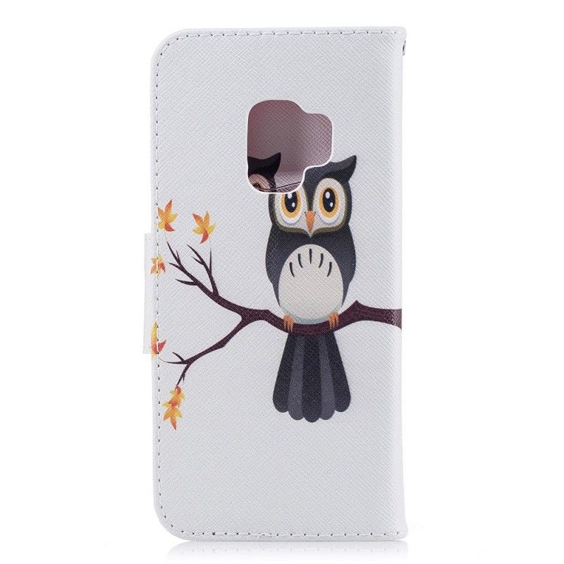 Leren Hoesje voor Samsung Galaxy S9 Uil Neergestreken Op De Tak