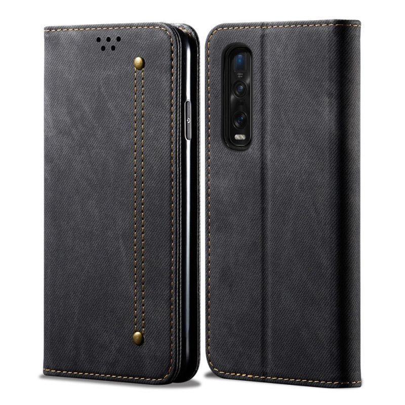 Folio-hoesje Oppo Find X2 Pro Donkerblauw Zwart Telefoonhoesje Jeans Met Imitatieleerstructuur