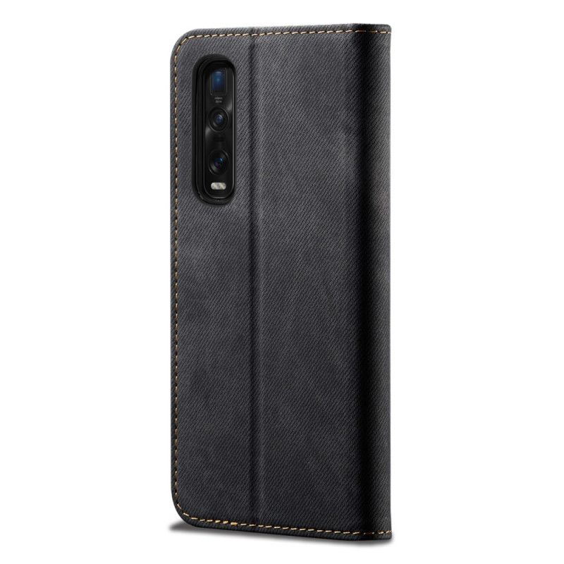 Folio-hoesje Oppo Find X2 Pro Donkerblauw Zwart Telefoonhoesje Jeans Met Imitatieleerstructuur
