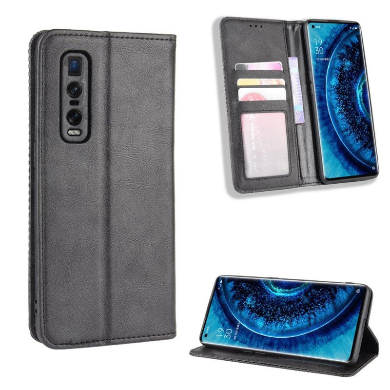 Folio-hoesje Oppo Find X2 Pro Rood Zwart Gestileerd Vintage Leereffect