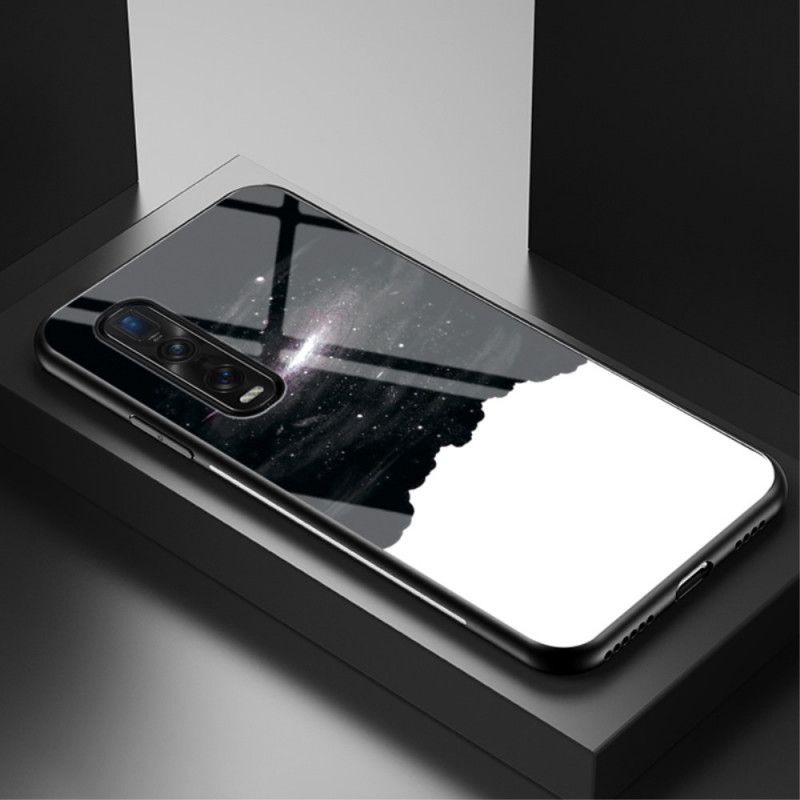 Hoesje Oppo Find X2 Pro Wit Zwart Sterrenhemel Gehard Glas
