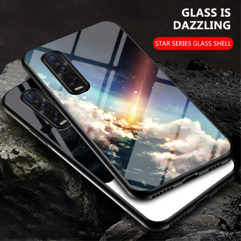 Hoesje Oppo Find X2 Pro Wit Zwart Sterrenhemel Gehard Glas