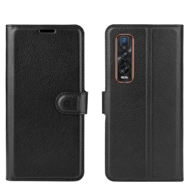 Leren Hoesje Oppo Find X2 Pro Wit Zwart Klassiek