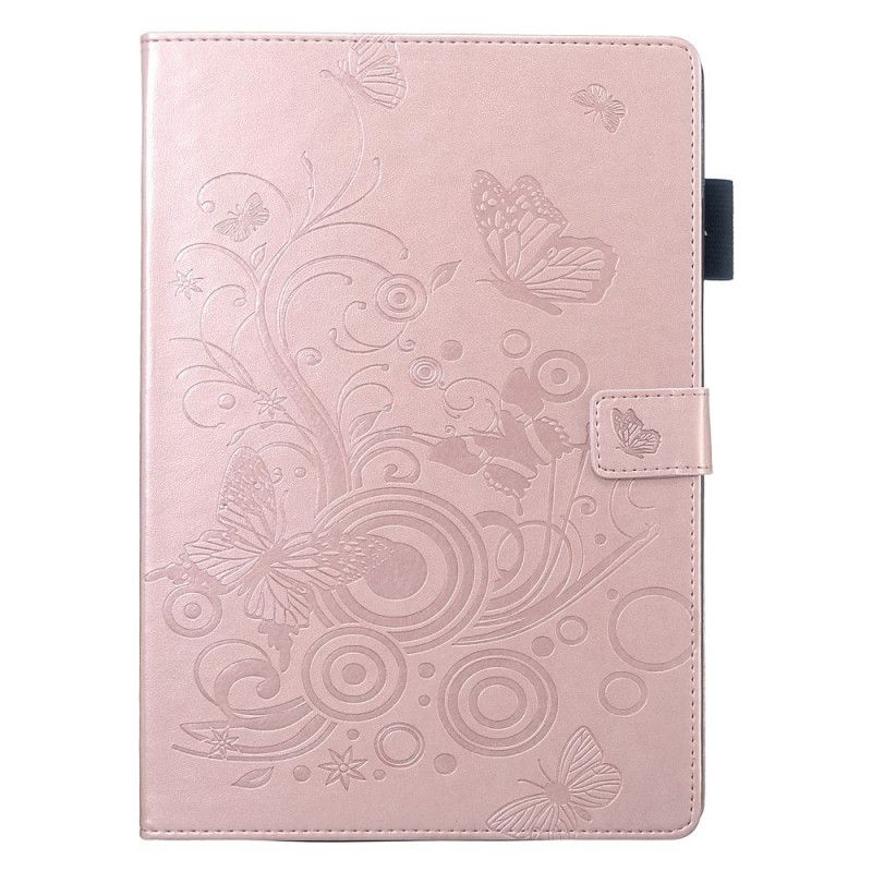 Bescherming Hoesje iPad 10.2" (2019) (2020) Goud Rood Sobere Vlinders In Leereffect