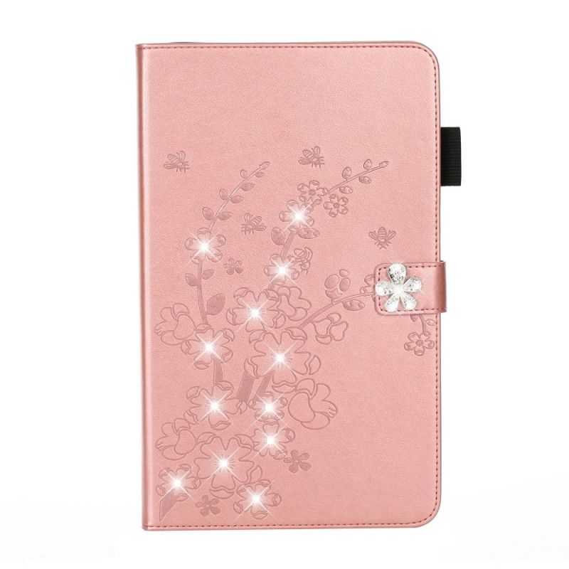 Cover Folio-hoesje iPad 10.2" (2019) (2020) Goud Paars Telefoonhoesje Bloemendiamanten Met Leereffect