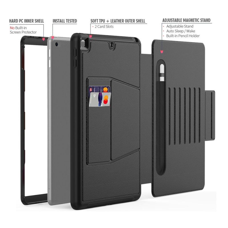Cover iPad 10.2" (2019) (2020) Rood Zwart Multi-Hoeken En Stylushouder