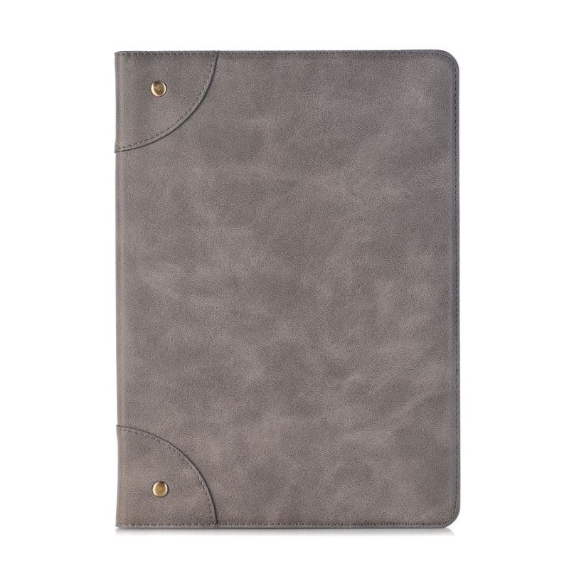 Cover voor iPad 10.2" (2019) (2020) Grijs Zwart Retro Leereffect Met Klinknagels