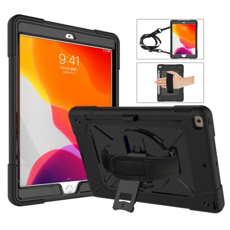 Hoesje iPad 10.2" (2019) (2020) Rood Zwart Ultrabestendig Met Riem