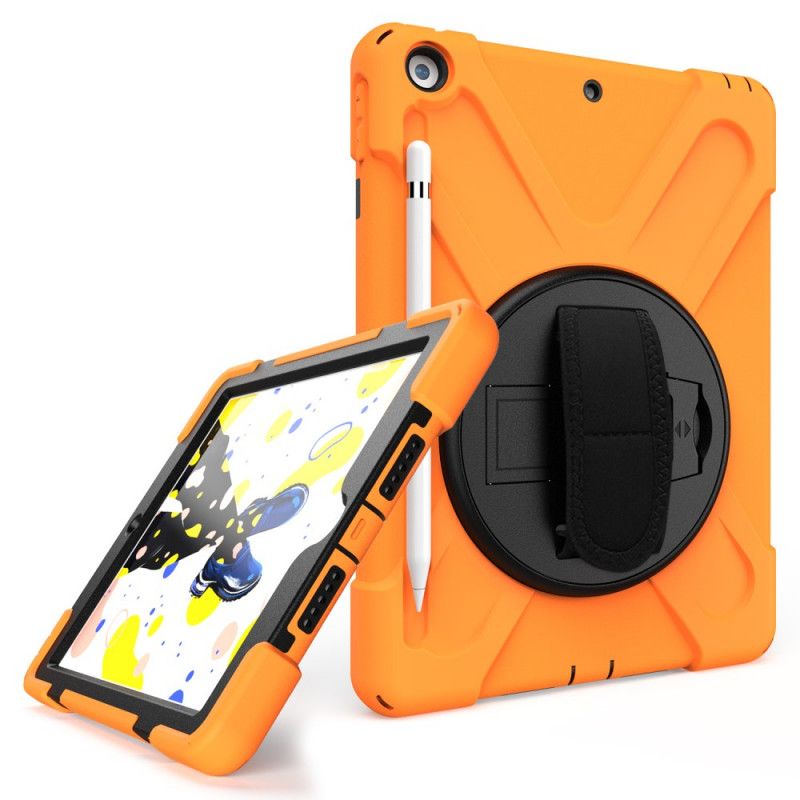 Hoesje voor iPad 10.2" (2019) (2020) Rood Zwart Handsfree Ondersteuning En Riem Voor Kinderen