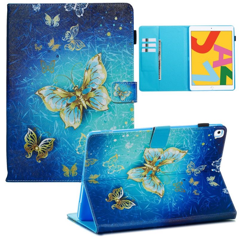Leren Hoesje iPad 10.2" (2019) (2020) Donkerblauw Zwart Gouden Vlinders