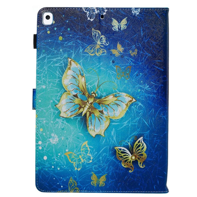Leren Hoesje iPad 10.2" (2019) (2020) Donkerblauw Zwart Gouden Vlinders