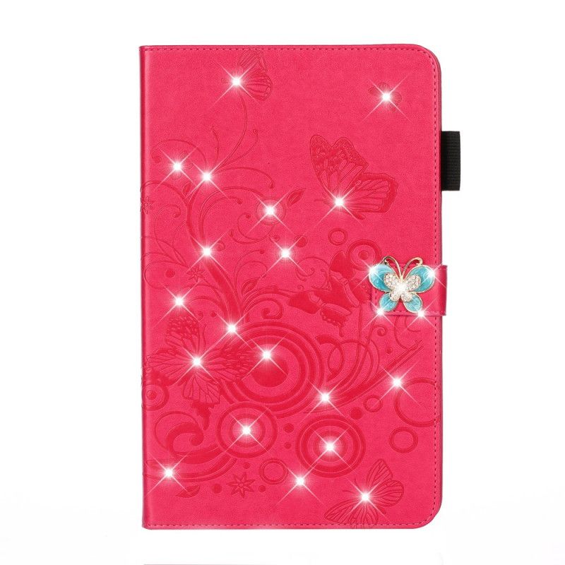 Leren Hoesje iPad 10.2" (2019) (2020) Rood Telefoonhoesje Leereffect Vlinders Diamanten