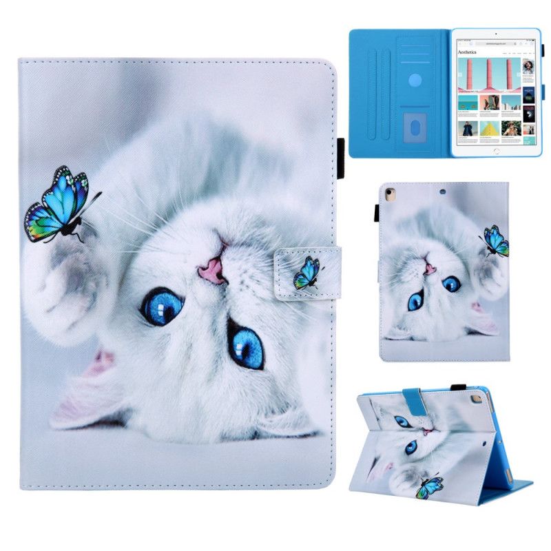 Leren Hoesje iPad 10.2" (2019) (2020) Turkoois Wit Vlinderserie