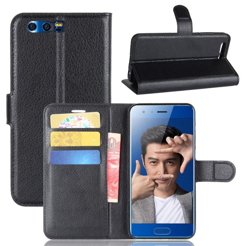 Flip Case Leren Honor 9 Wit Zwart Leereffect