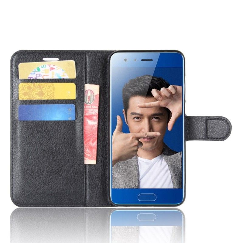 Flip Case Leren Honor 9 Wit Zwart Leereffect