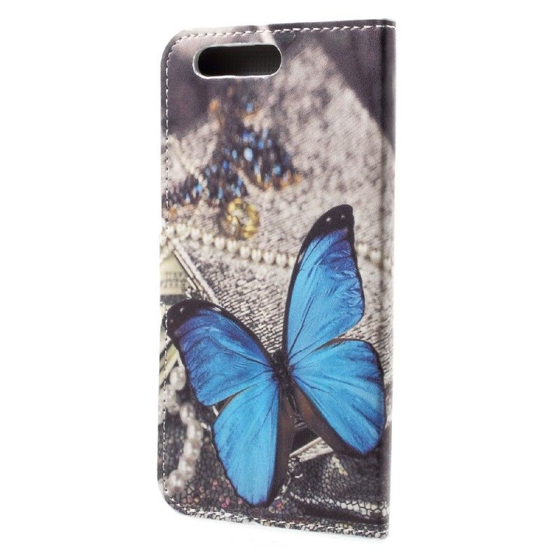 Leren Hoesje Honor 9 Blauwe Vlinder
