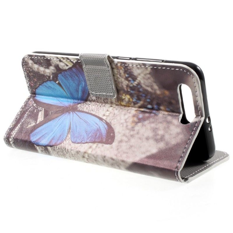 Leren Hoesje Honor 9 Blauwe Vlinder