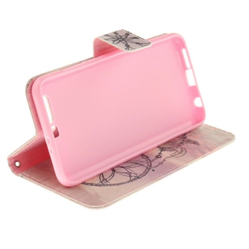 Leren Hoesje voor Honor 9 Beige Zwart Dromenvanger Met Veren