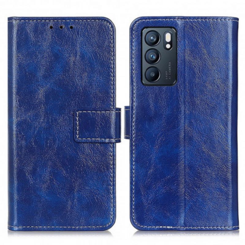 Flip Case Leren Oppo Reno 6 5g Glanzende En Zichtbare Naden