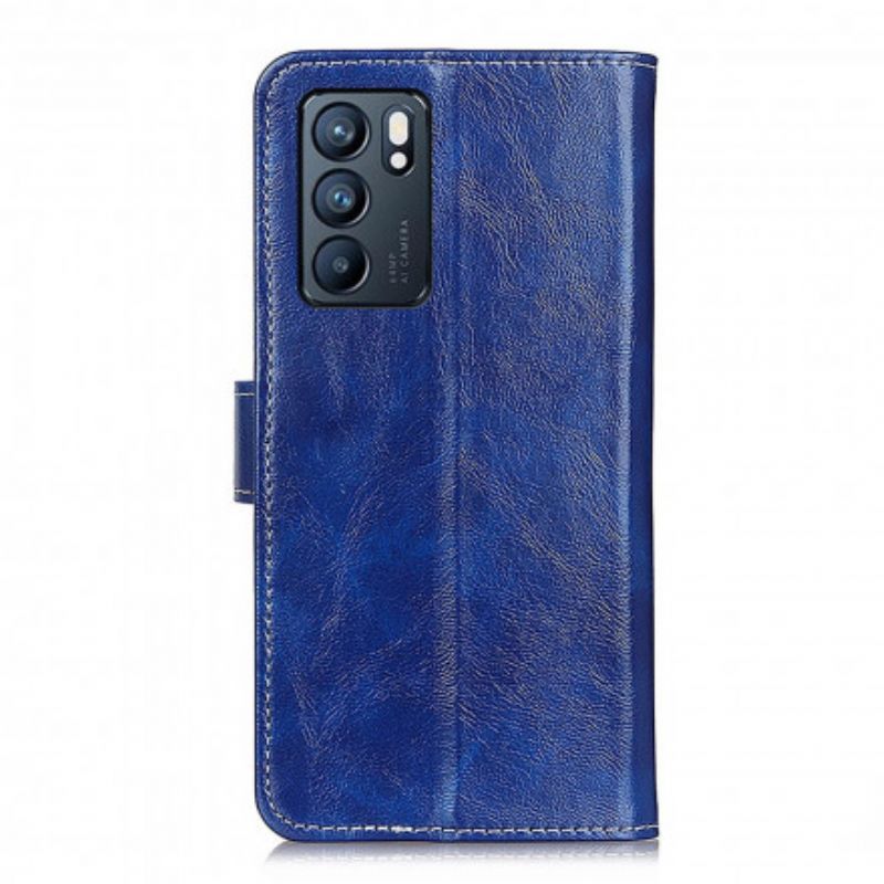Flip Case Leren Oppo Reno 6 5g Glanzende En Zichtbare Naden