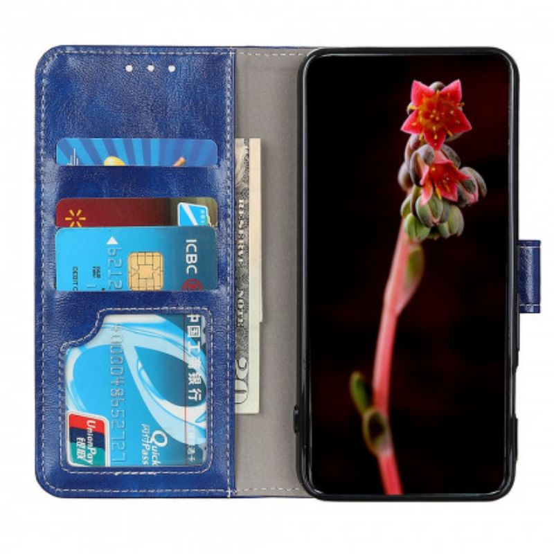 Flip Case Leren Oppo Reno 6 5g Glanzende En Zichtbare Naden
