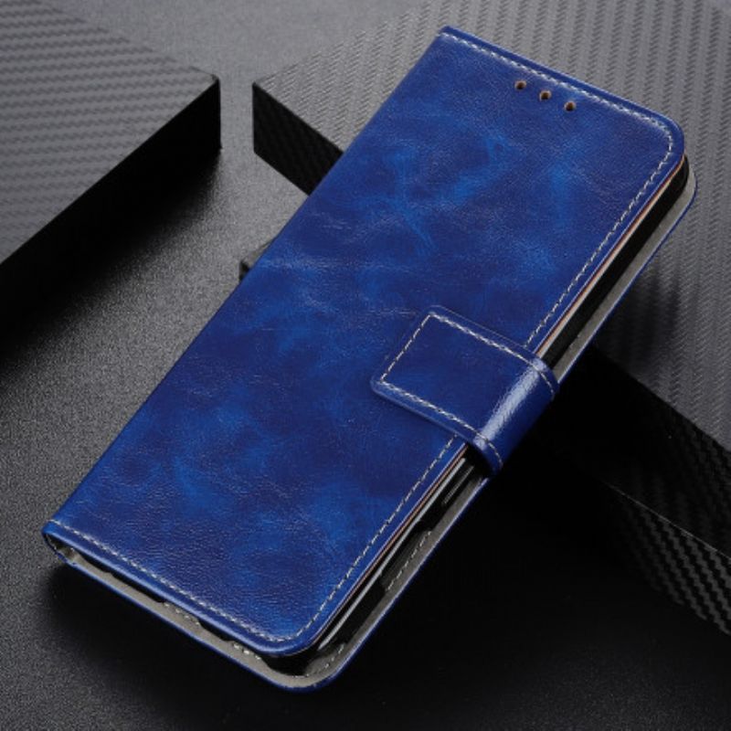 Flip Case Leren Oppo Reno 6 5g Glanzende En Zichtbare Naden