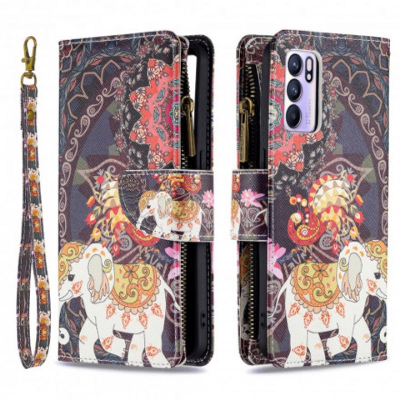 Leren Hoesje Voor Oppo Reno 6 5g Olifant Zak Met Rits