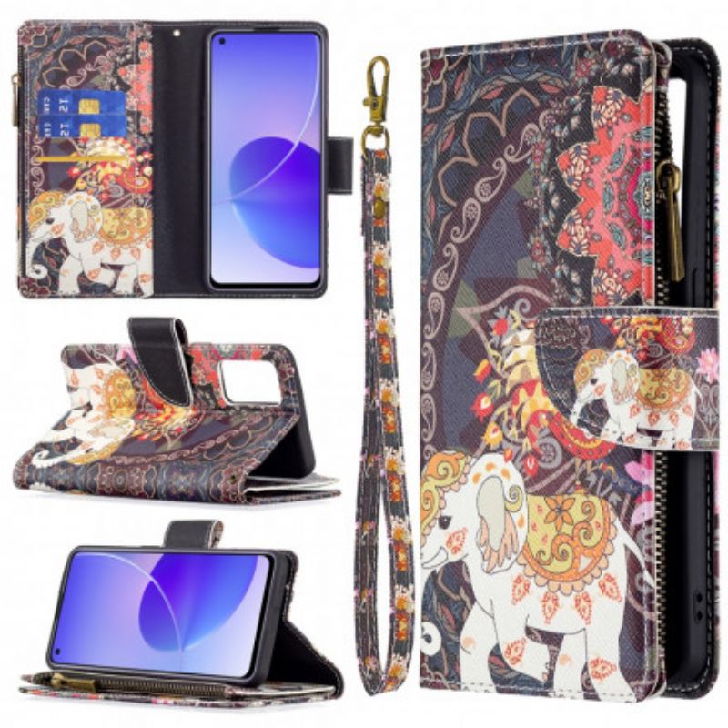 Leren Hoesje Voor Oppo Reno 6 5g Olifant Zak Met Rits