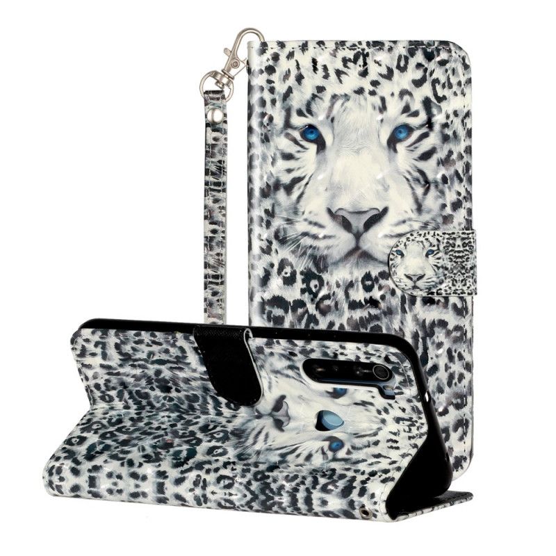 Cover Folio-hoesje Xiaomi Redmi Note 8T Wit Zwart Telefoonhoesje Tijgerlichtvlekjes Met Riempje