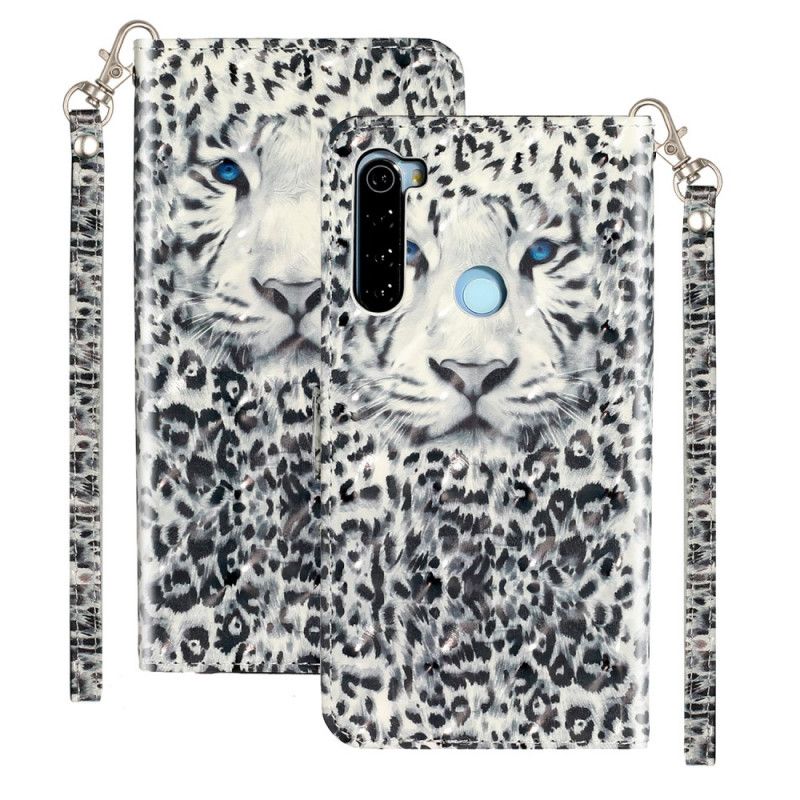 Cover Folio-hoesje Xiaomi Redmi Note 8T Wit Zwart Telefoonhoesje Tijgerlichtvlekjes Met Riempje
