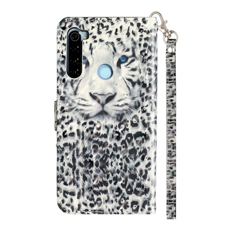 Cover Folio-hoesje Xiaomi Redmi Note 8T Wit Zwart Telefoonhoesje Tijgerlichtvlekjes Met Riempje