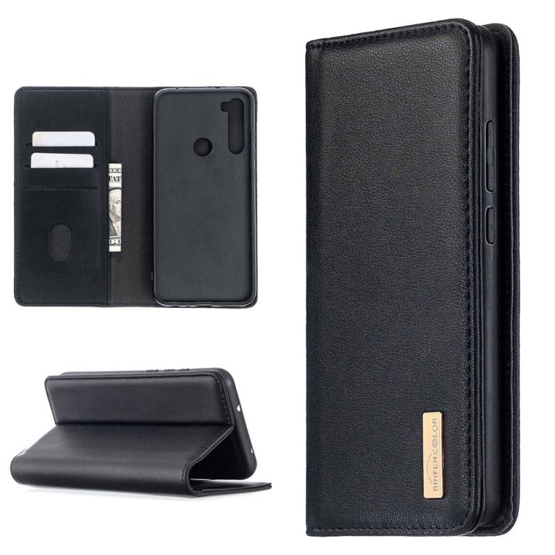 Folio-hoesje Xiaomi Redmi Note 8T Donkerblauw Zwart Afneembare Schaal Van Echt Leer