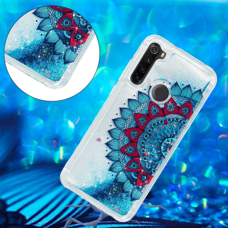 Hoesje voor Xiaomi Redmi Note 8T Lichtblauw Donkerblauw Glitter Mandala
