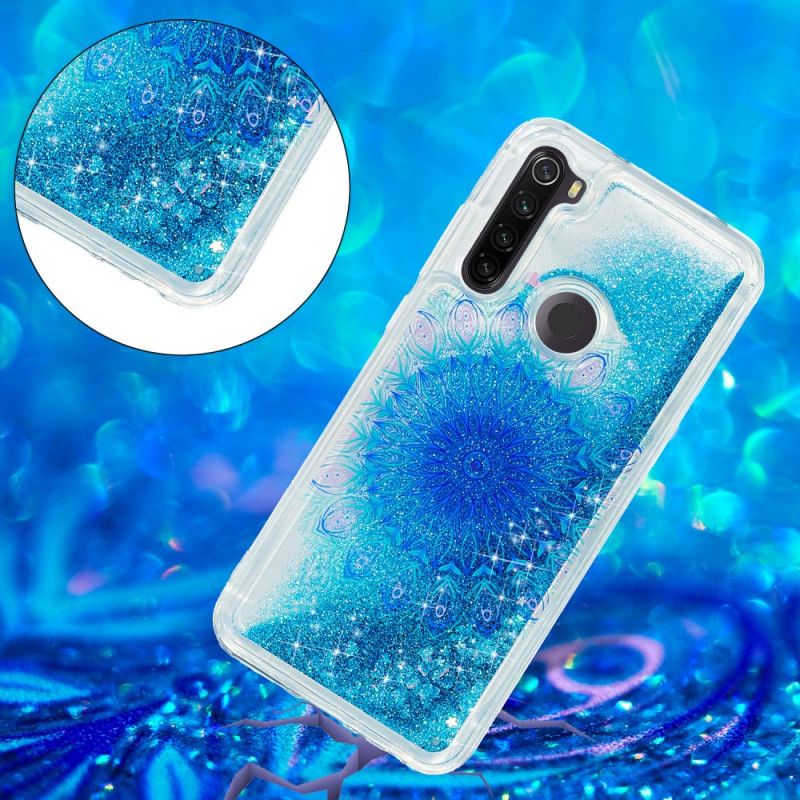 Hoesje voor Xiaomi Redmi Note 8T Lichtblauw Donkerblauw Glitter Mandala