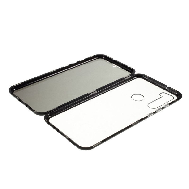 Hoesje voor Xiaomi Redmi Note 8T Rood Zwart Voor En Achter Gehard Glas En Metaal