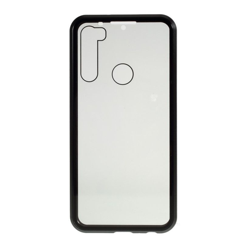 Hoesje voor Xiaomi Redmi Note 8T Rood Zwart Voor En Achter Gehard Glas En Metaal