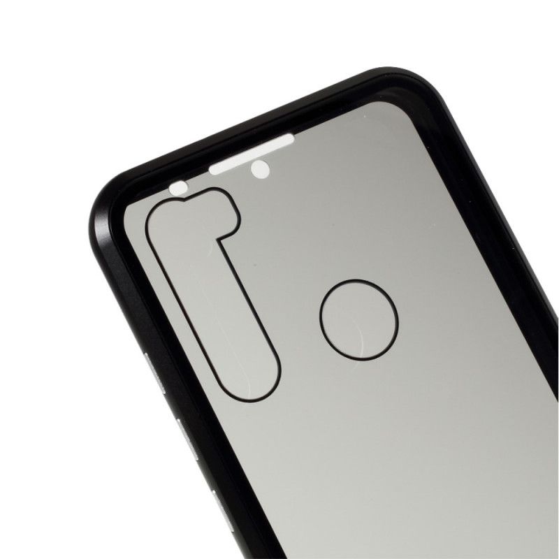 Hoesje voor Xiaomi Redmi Note 8T Rood Zwart Voor En Achter Gehard Glas En Metaal