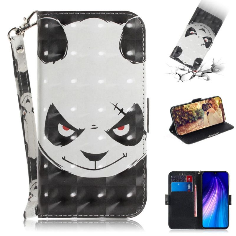 Leren Hoesje voor Xiaomi Redmi Note 8T Boze Panda Met String