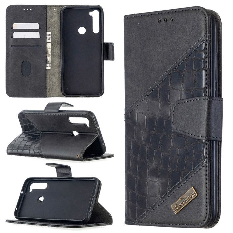 Leren Hoesje voor Xiaomi Redmi Note 8T Grijs Zwart Klassiek Krokodillenleereffect
