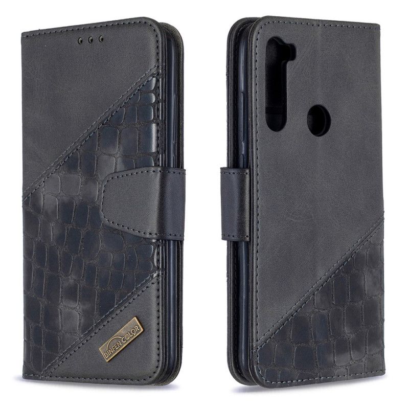 Leren Hoesje voor Xiaomi Redmi Note 8T Grijs Zwart Klassiek Krokodillenleereffect