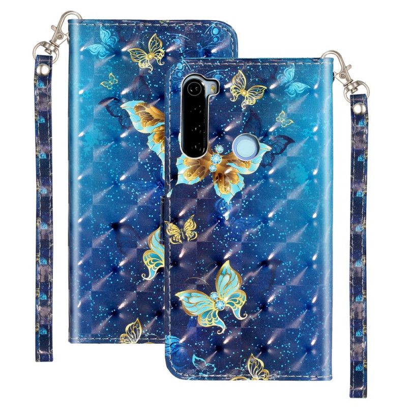 Leren Hoesje voor Xiaomi Redmi Note 8T Lichtvlindervlinders Met Riempje