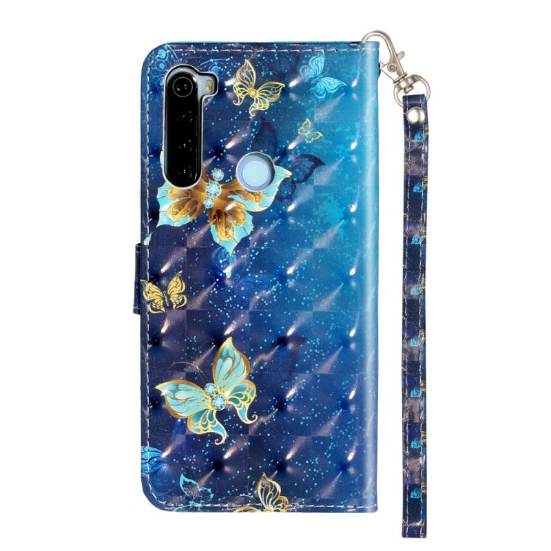Leren Hoesje voor Xiaomi Redmi Note 8T Lichtvlindervlinders Met Riempje