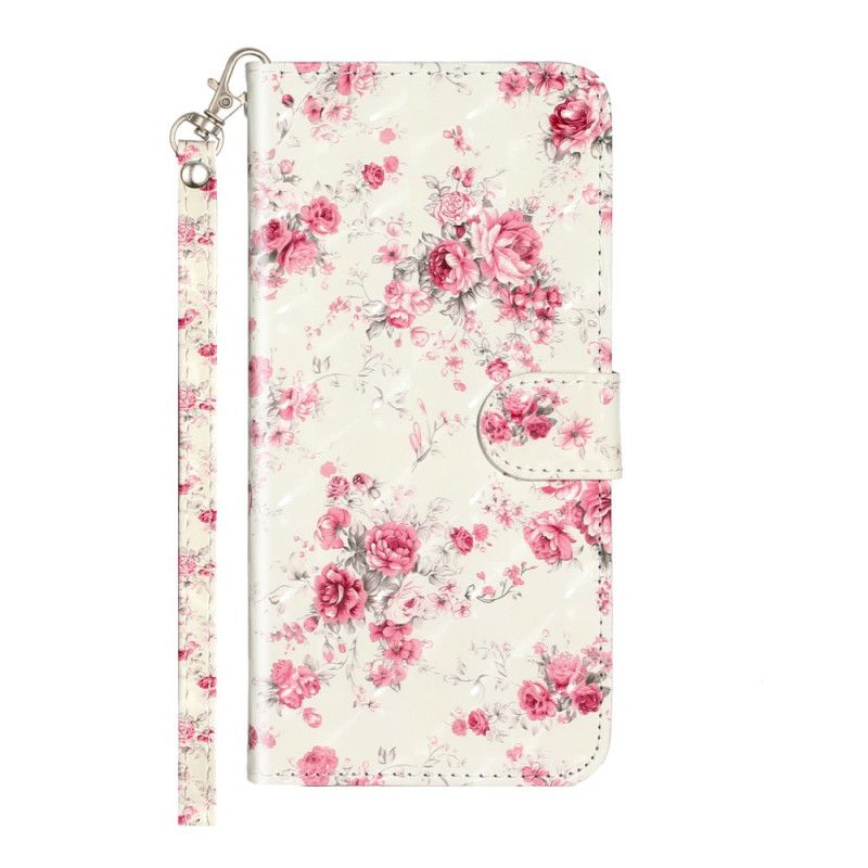 Leren Hoesje Xiaomi Redmi Note 8T Bloemen Lichtvlekjes Met Riempje