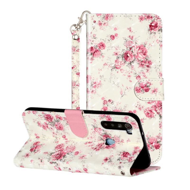 Leren Hoesje Xiaomi Redmi Note 8T Bloemen Lichtvlekjes Met Riempje