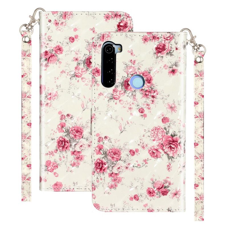 Leren Hoesje Xiaomi Redmi Note 8T Bloemen Lichtvlekjes Met Riempje