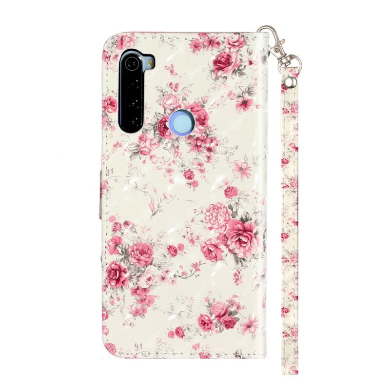 Leren Hoesje Xiaomi Redmi Note 8T Bloemen Lichtvlekjes Met Riempje