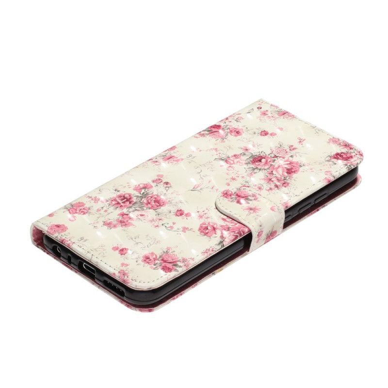 Leren Hoesje Xiaomi Redmi Note 8T Bloemen Lichtvlekjes Met Riempje
