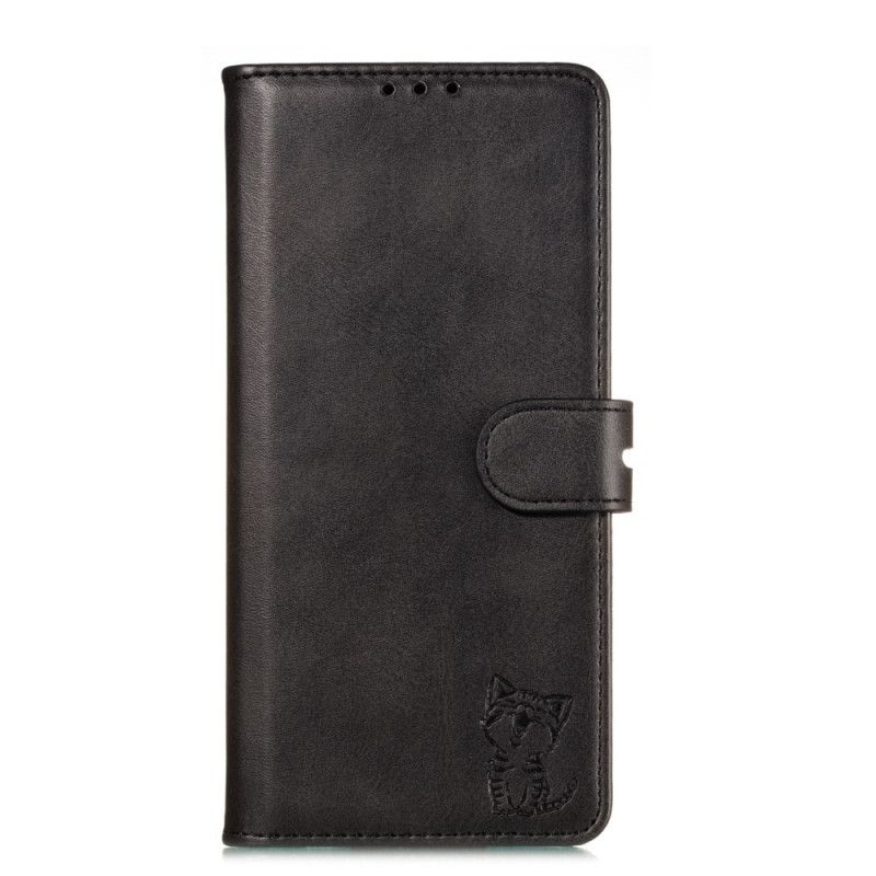 Leren Hoesje Xiaomi Redmi Note 8T Grijs Zwart Kitten