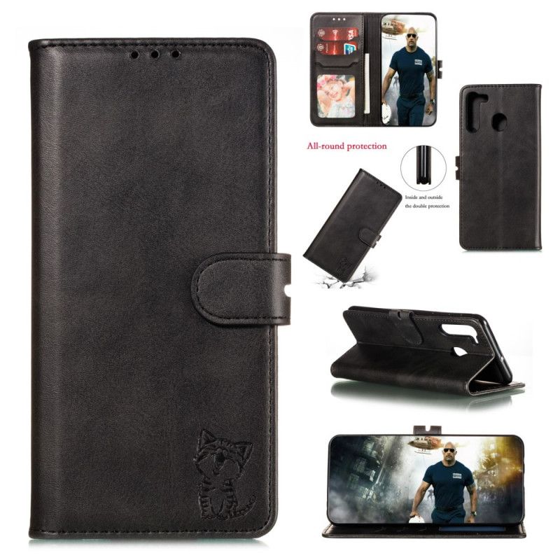 Leren Hoesje Xiaomi Redmi Note 8T Grijs Zwart Kitten