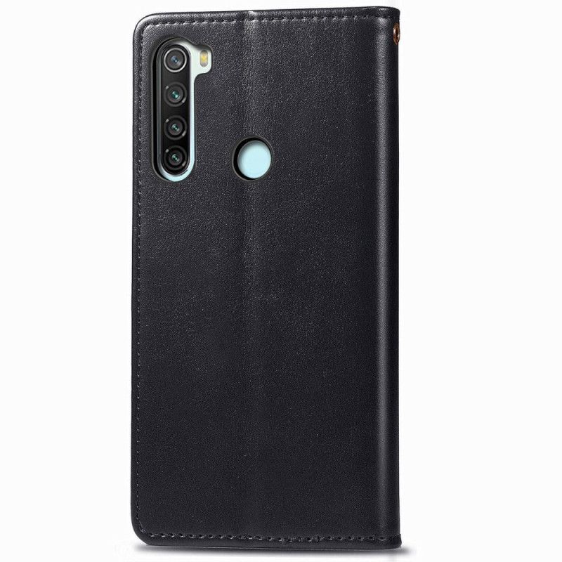 Leren Hoesje Xiaomi Redmi Note 8T Rood Zwart Prinsessenhoed In Lychee Stijl